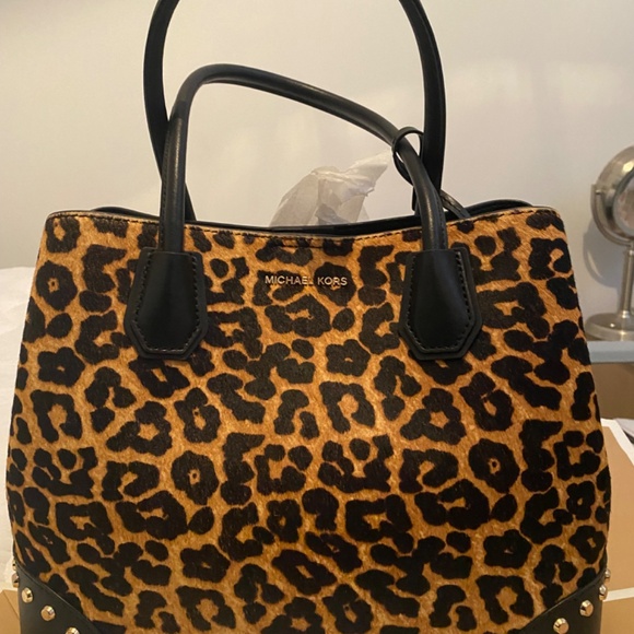*NEW* Michael kors Mercer Gallery Medium Leopard Calf Hair Satchel - Picture 4 of 5